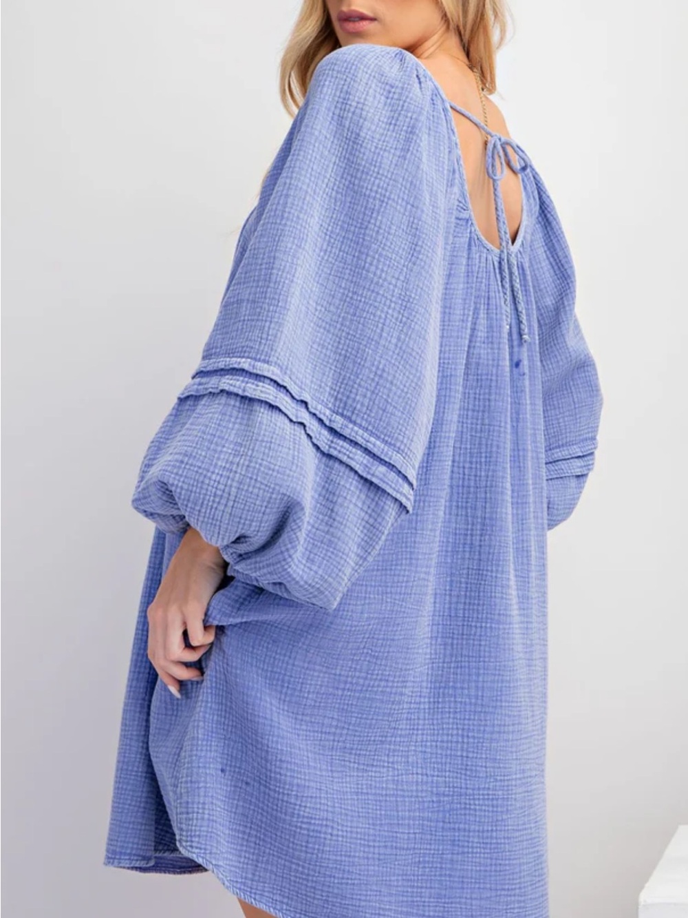 Three Bird Nest Puff-Sleeve Square-Neck Mini Dress - Picture 3 of 7